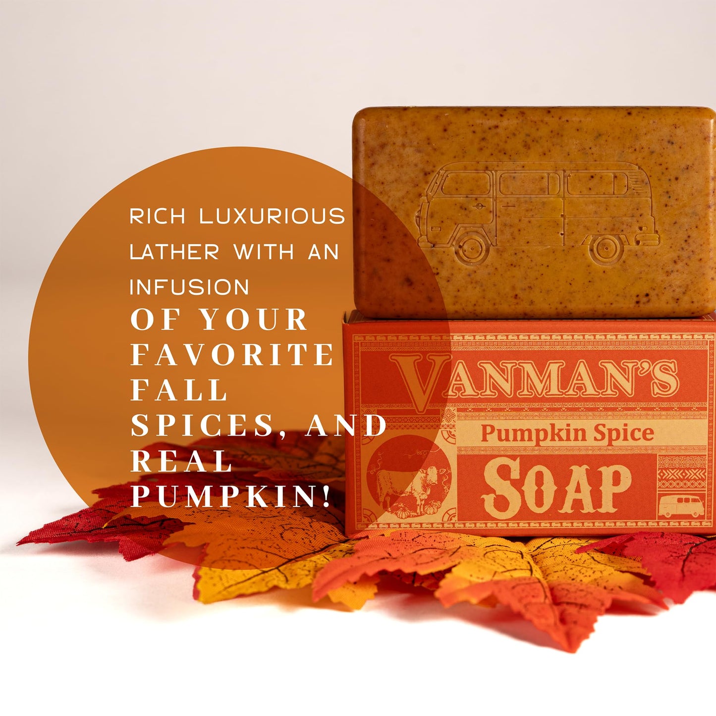 VanMan Pumpkin Spice Body Soap - Grass Fed Finished Suet Beef Tallow & Pumpkin Puree - Nourishing, Hydrating & Moisturizing Natural Bar Soap with Essential Oils - Autumn Scent - 3.8 oz Bar (3 Pack)