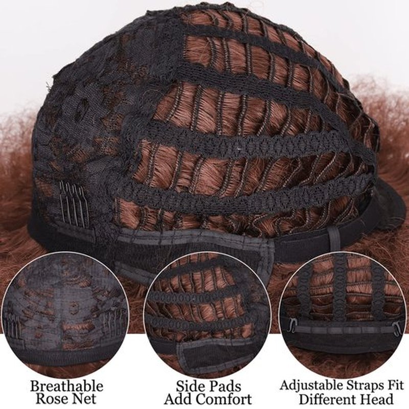 Xinran 8 inch Short Afro Kinky Wig for Black Women,Natural 70s Afro Wigs for Women, Short Afro Puff wigs(Auburn).