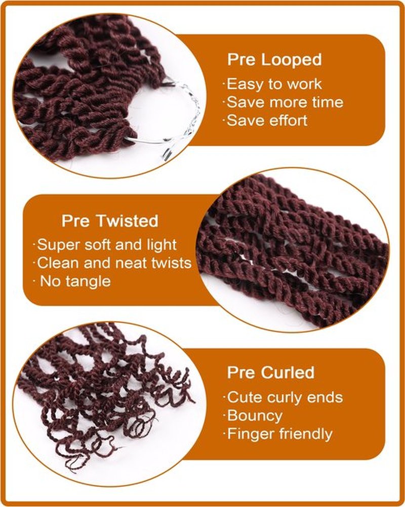 Senegalese Twist Crochet Hair 12 Inch Burgundy Twist Crochet Hair for Black Women Shrot Rope Twist Crochet Braids Pre Looped 2 Strand Crochet Twists (12 Inch,99j)