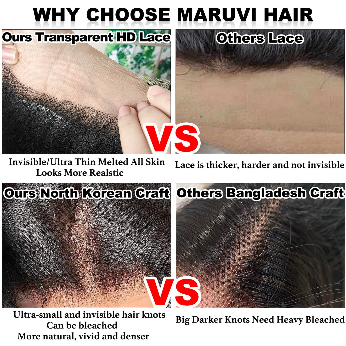 MARUVI 4x4 HD Lace Closure Human Hair Straight Transparent HD Lace Closure 100% Unprocessed 12A Brazilian Virgin Remy Human Hair Free Part Pre Plucked with Baby Hair Natural Black (18 Inch)