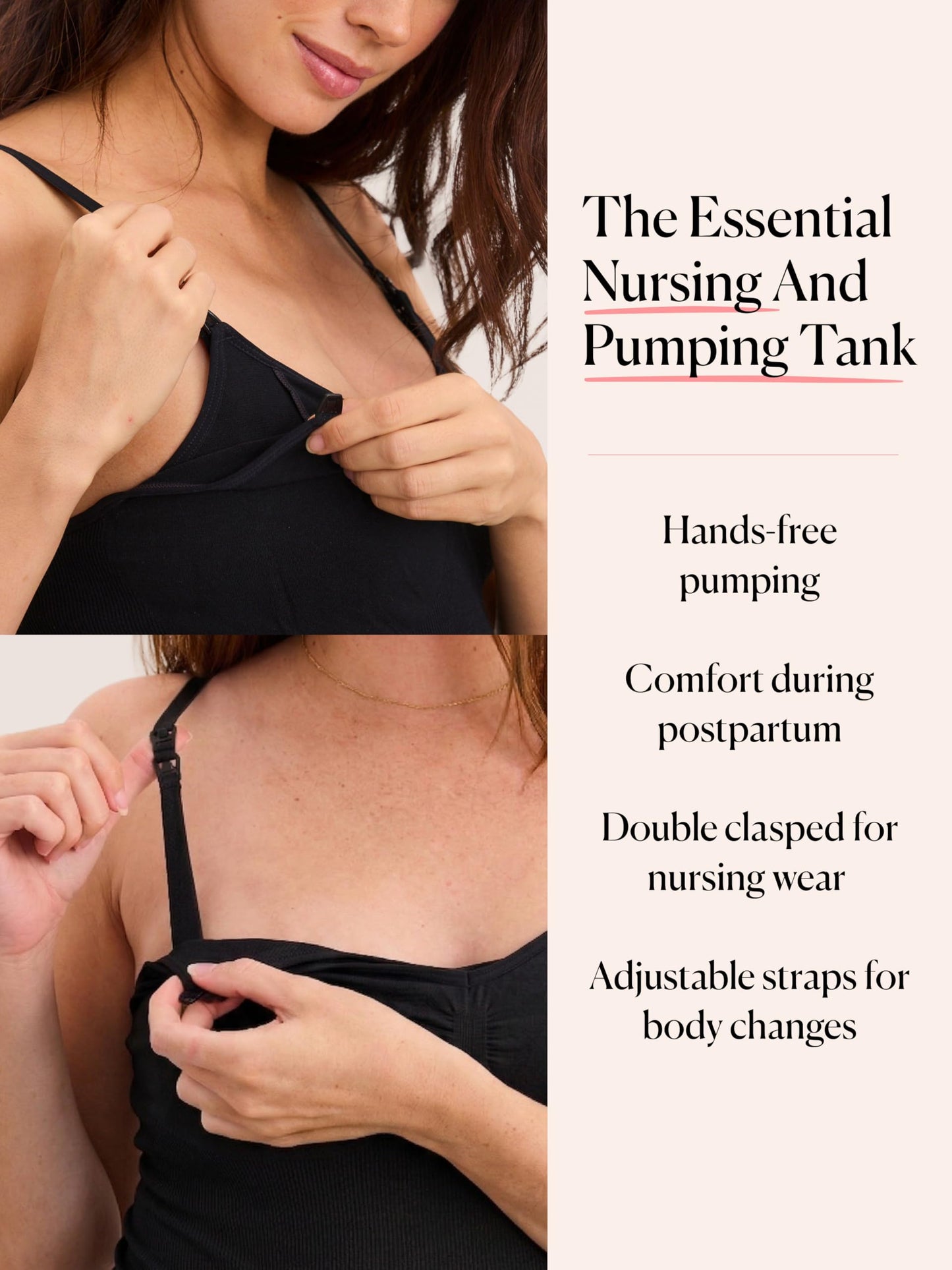 HATCH The Essential Nursing & Pumping Tank Top for Breastfeeding & Hands-Free Pumping, Seamless with Adjustable Straps, Black, Small