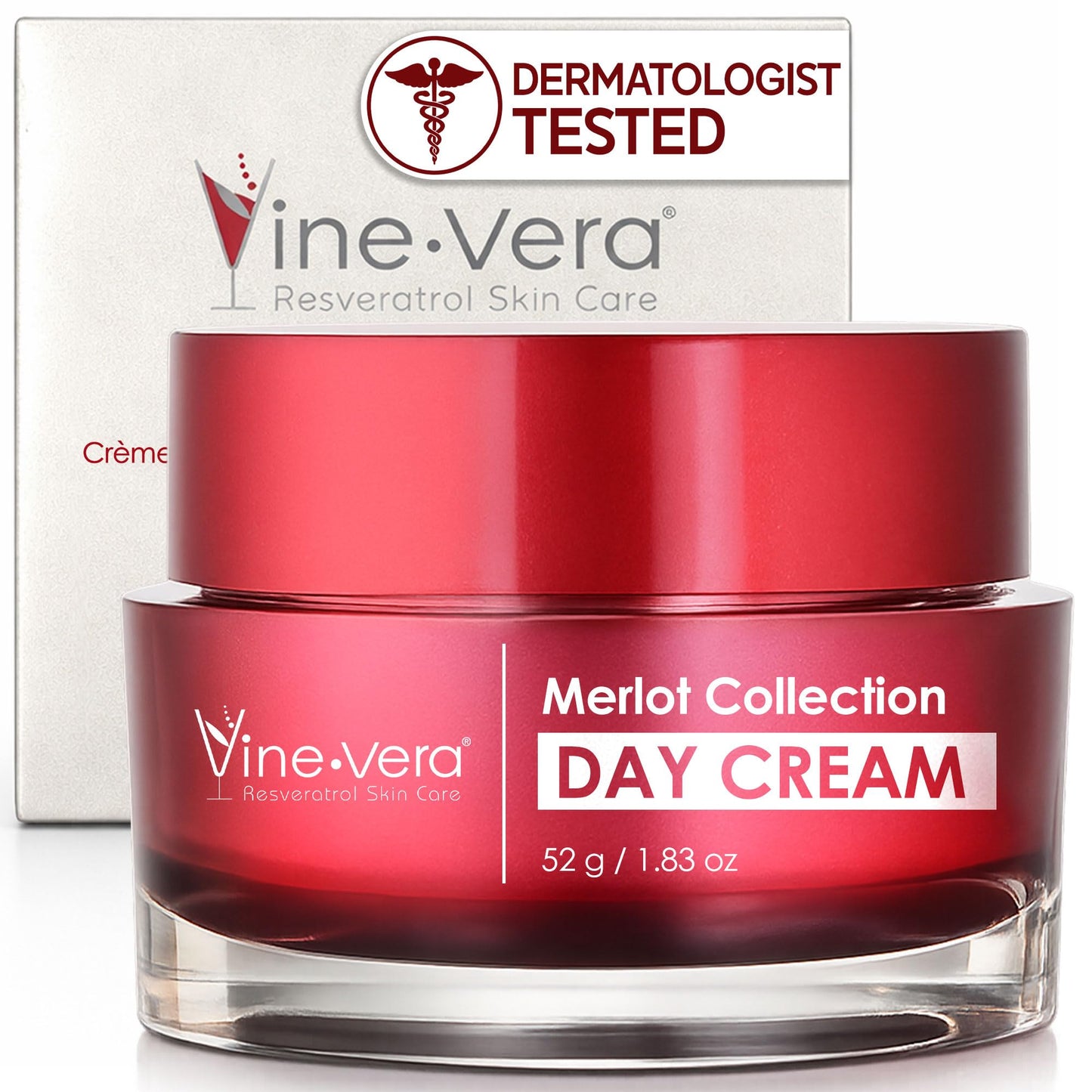Vine Vera Merlot Day Cream - Hydrating, Fast-Absorbing, Non-Greasy - Resveratrol Face Moisturizer - Facial Cream For Dry, Normal, Mature Skin - With Shea Butter and Oat Protein - 1.83 Oz