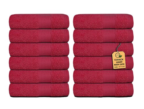 Premium Wash Cloths Pack of 12 (13" x 13" Inches)- 100% Combed Ring Spun Cotton WashCloth - Luxury Washcloths – Ultra Soft Face Towels - Highly Absorbent Wash Cloth for Face (Burgundy)