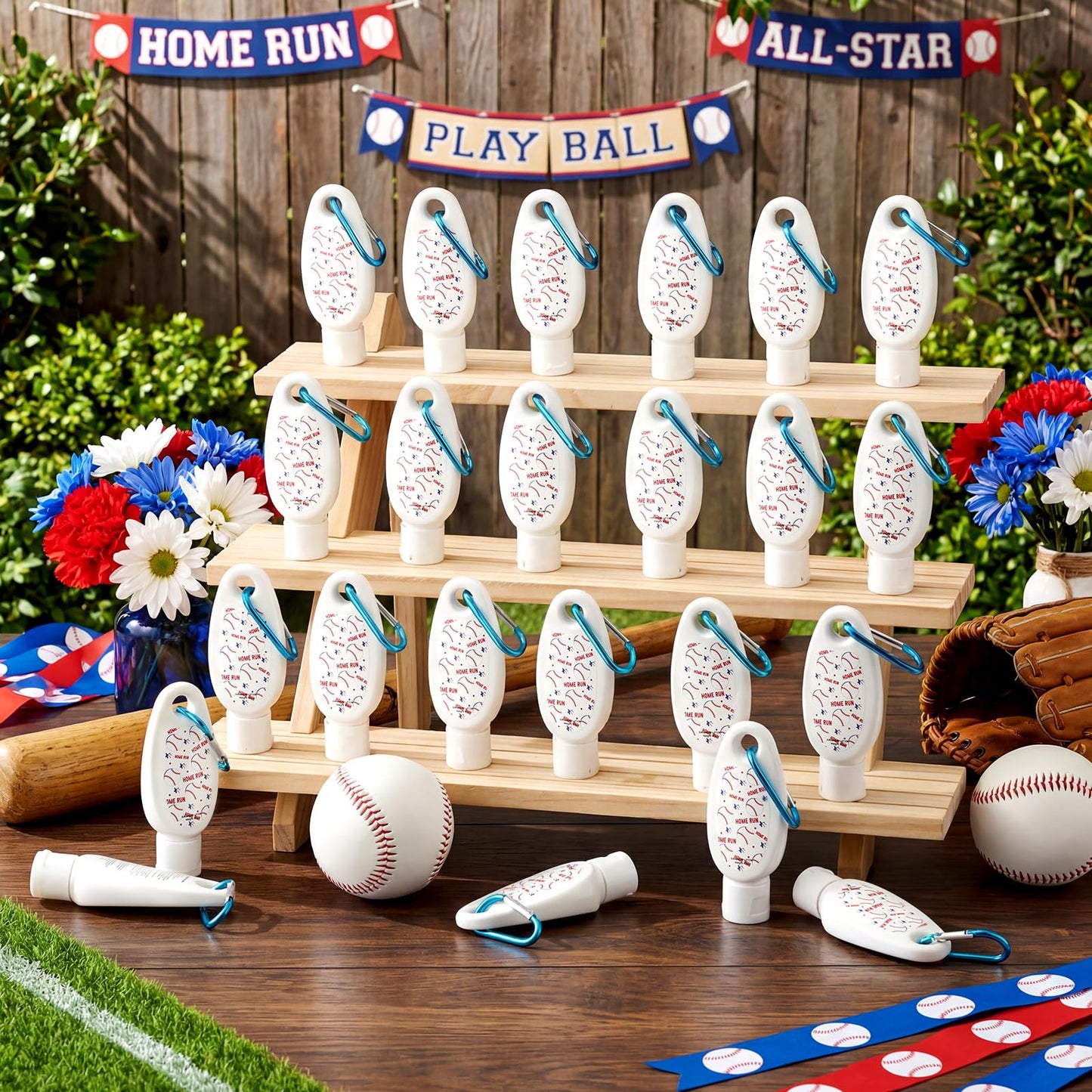 Leelosp 24 Pcs baseball Team Gift Bulk Mini Sunscreen Travel Size 1oz Sport Party Favor Sunscreen Keychain with Clip Spf 30 Fragrance Free Broad Spectrum baseball Accessories for Girl