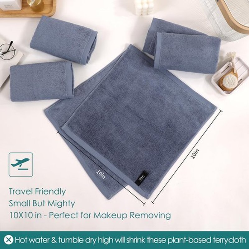 Wash Cloths 12 Pack, Reusable Makeup Remover Cloths, Super Soft and Gentle Face Towel for Sensitive Skin, 10x10 inch Small Face Washcloths, Easy to Rinse Slate Blue Facial Cleansing Cloths