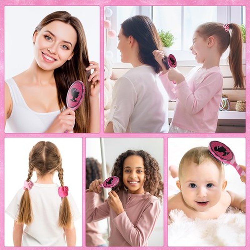 Hotop 24 Pcs Hot Pink Girl Princess Party Favors for 8 Girls, Girl Party Supplies Include 9 Inch Hair Brush for Girls Detangling Brush Scrunchies Organza Bag for Makeup Kit Hair Accessories