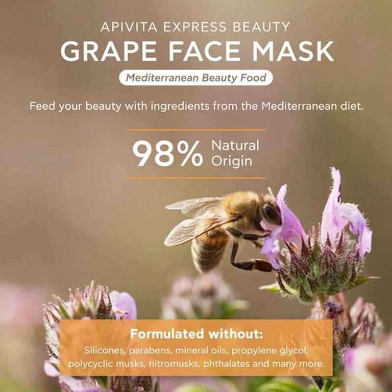 Apivita Express Beauty Face Mask with Grape & Vitamin E & A - Fine Lines Smoothing, Firming, Moisturizing & Regenerating Care for All Skin Types - 12 Packettes x 0.27 Fl Oz