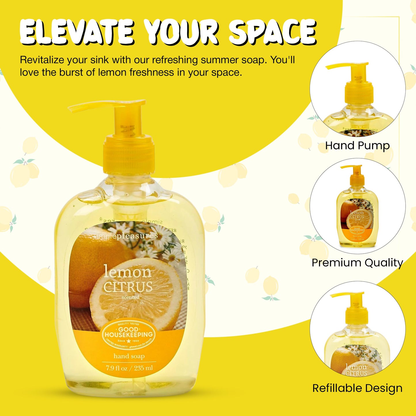 SIMPLE PLEASURES Lemon Citrus Hand Soap Refill Set, 7.9oz + 59oz