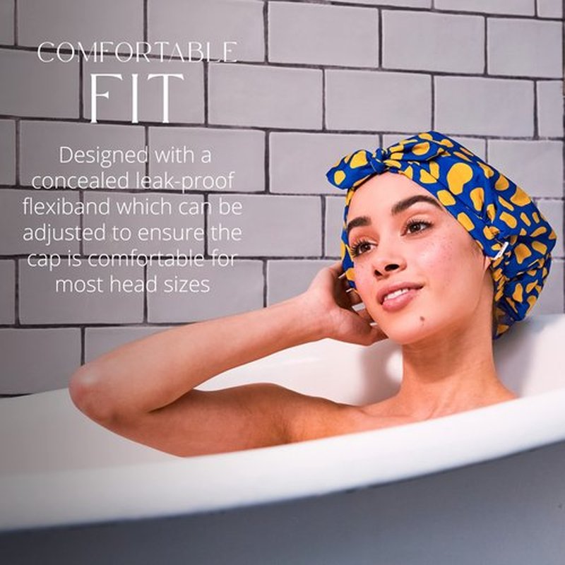 GRACE & COMPANY Luxury Shower Cap For Women - 100% Waterproof, Reusable, Washable & Breathable Shower Caps - Lemon Drop