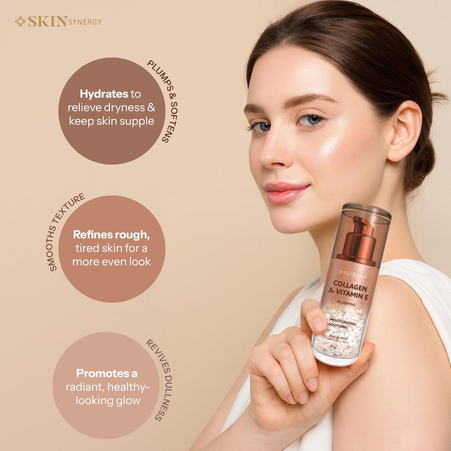 Skin Synergy Collagen & Vitamin E Face Serum – Hydrating, Firming & Nourishing Formula – Dermatologist Tested, Anti-Aging, Korean Skin Care – Clean Beauty, Cruelty Free, Vegan – 1.69 Fl Oz