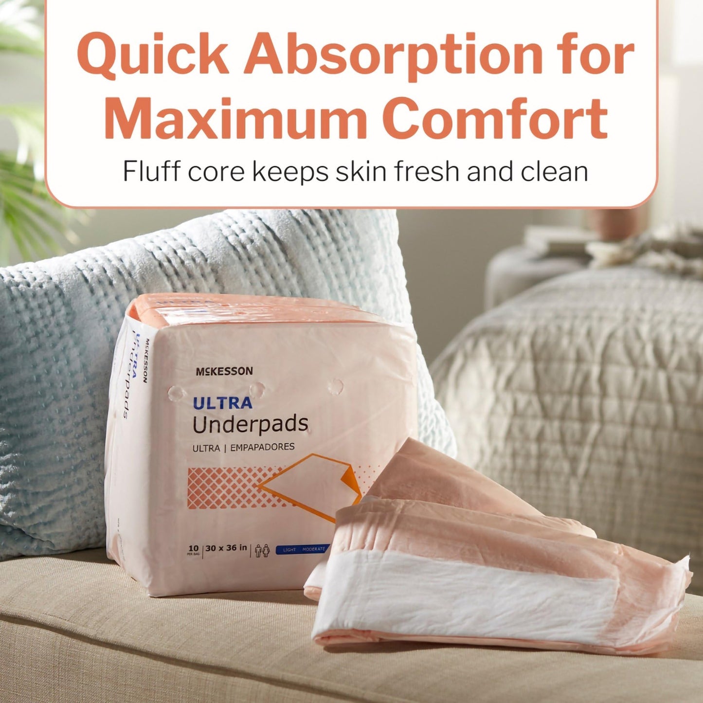 McKesson Underpads Disposable Bed Pads 30" x 36" [100 Count], Heavy Absorbency, Ultra Incontinence Chux Pads for Adults, Elderly, and Baby, Pee Pads