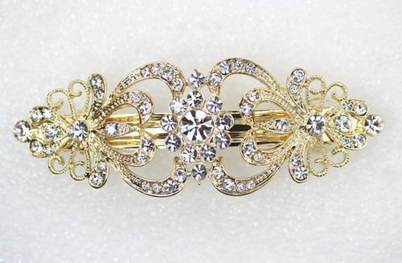 Faship Gorgeous Clear Crystal Hearts Floral Hair Barrette