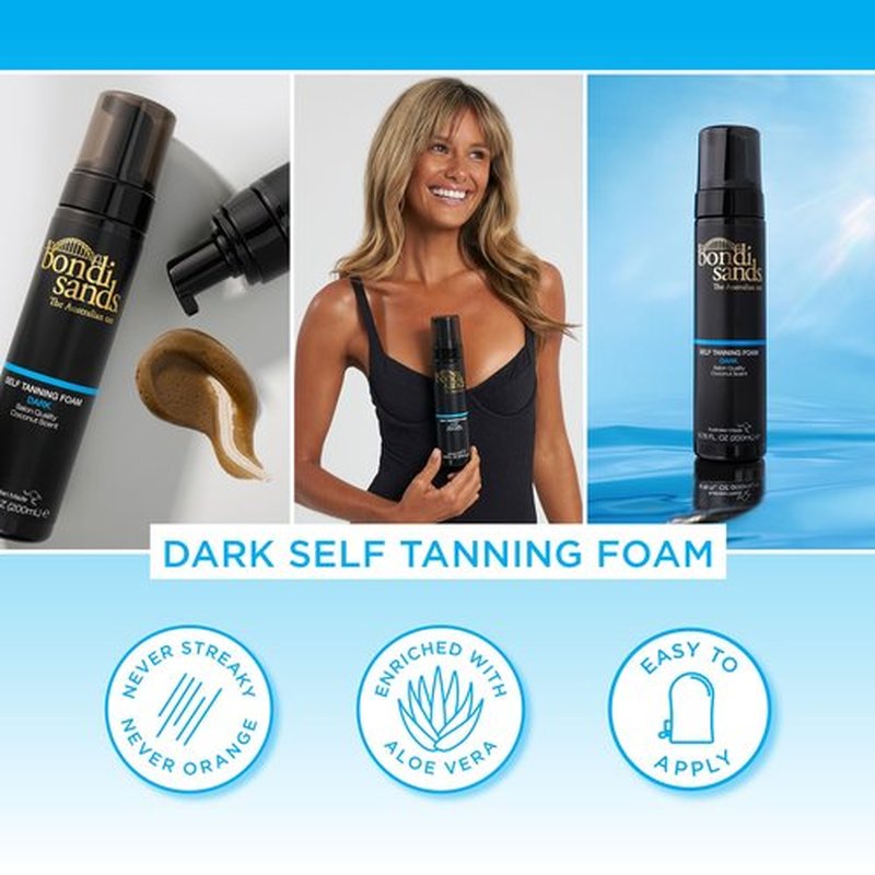 Bondi Sands Dark Self Tanning Foam | Lightweight, Self-Tanner Foam Enriched with Aloe Vera and Coconut Provides an Even, Streak-Free Tan | 6.76 oz/200 mL