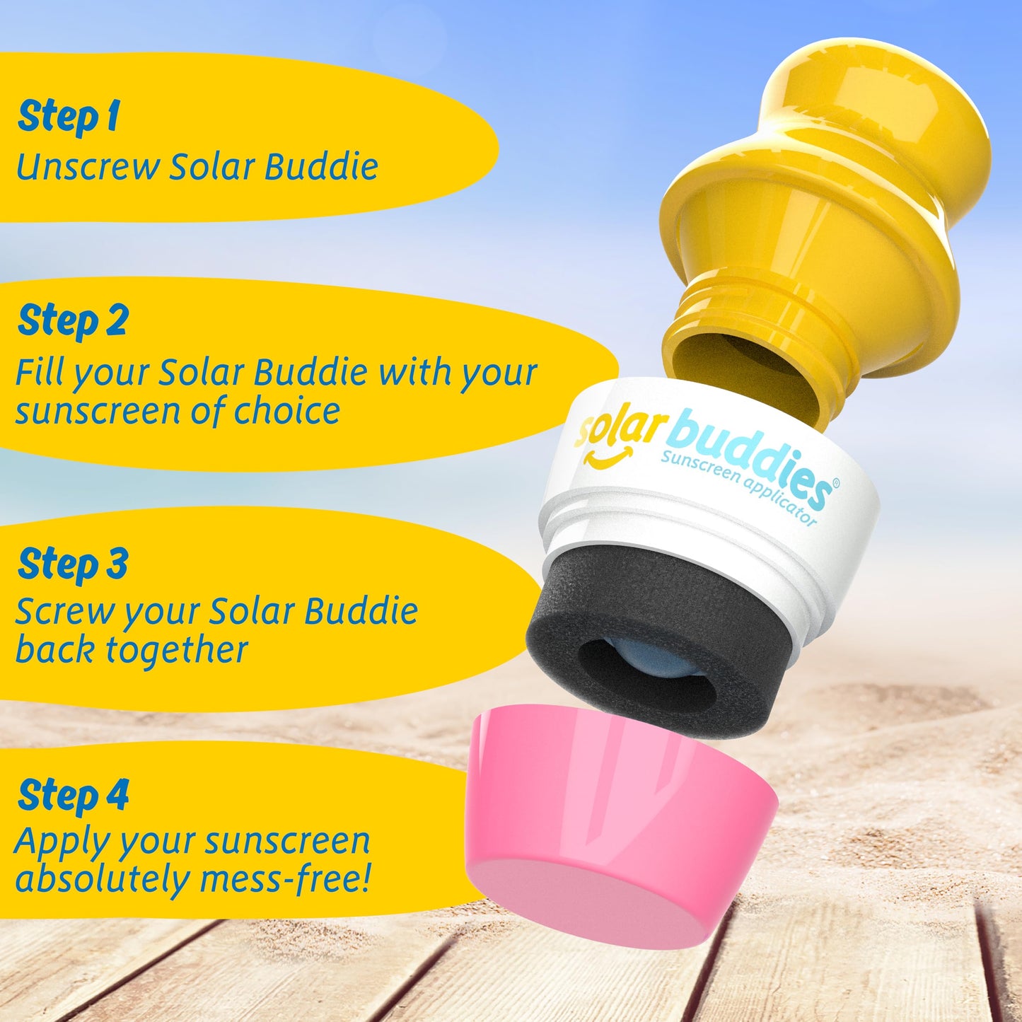 Solar Buddies Sunscreen Applicator – Pink– Refillable Roll-on Sponge for Sunscreens & Lotions – For Kids, Adults & Families – Holds 3.4Fl Oz – Perfect for Travel