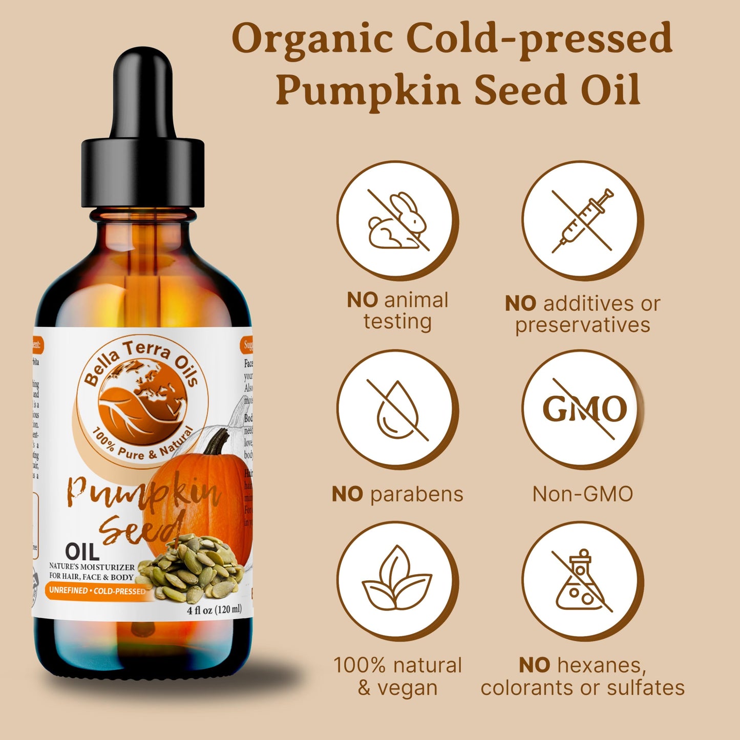 Bella Terra Oils Pumpkin Seed Oil 8oz - Natural, Cold-Pressed, Rich in Omega-9 & Essential Nutrients