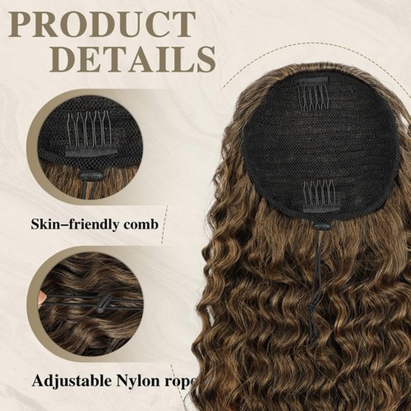 AISI BEAUTY Curly Drawstring Ponytail Extensions for Women 20 inch Long Curly Ponytail Clip in Ponytail Natural Synthetic Ponytail for Daily Use(ZZT1B/27)