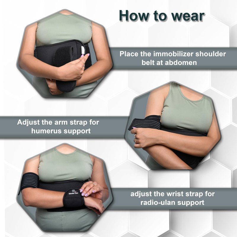 Wonder Care-Left Right Shoulder Immobilizer Arm Sling Elastic Brace for Clavicle Collar Bone Dislocation Subluxation Shoulder stabilizer Compression Brace After Rotator Cuff Surgery - Black(58"-62")