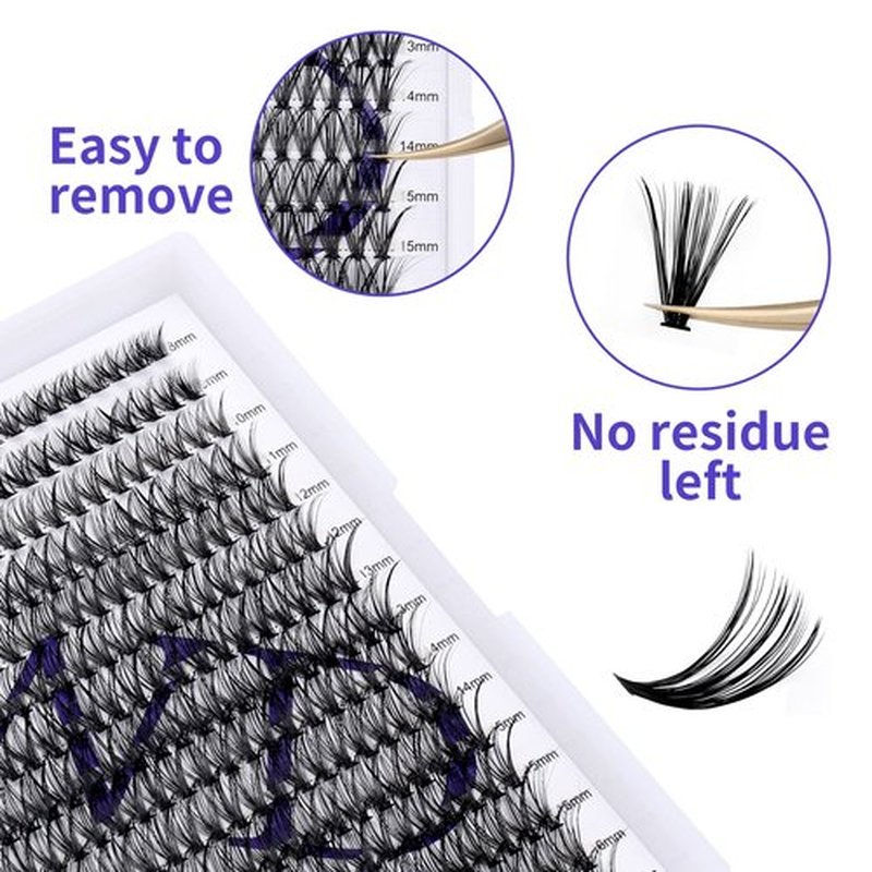 Individual Lashes DIY Eyelash Clusters 300PCS C/D Curl Lash Clusters Comfortable Cat Eye Lashes Super Soft Reusable Wispy Lashes Lash Clusters(300PCS-40D-0.07DD,8-16mm Mixed Tray)