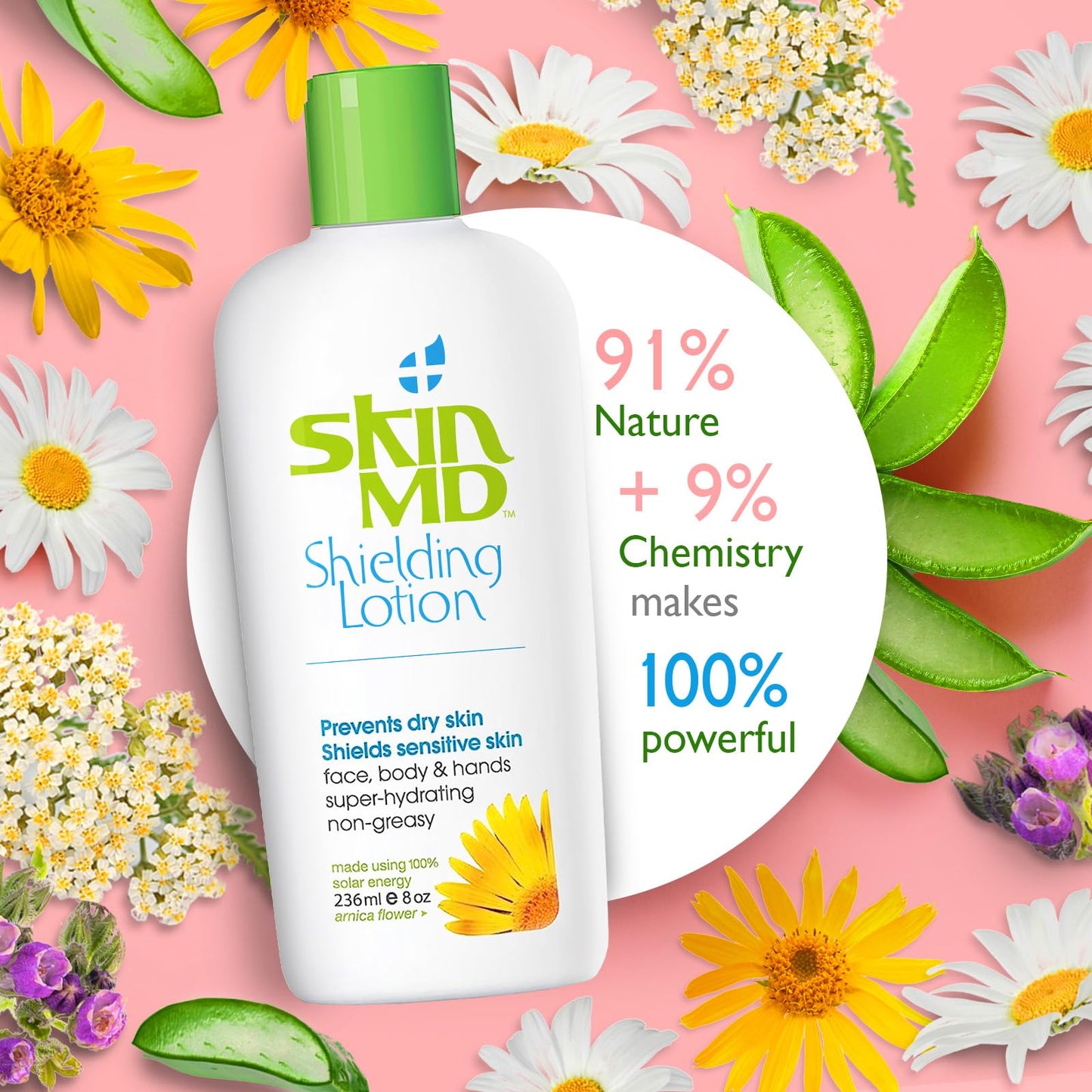 Skin MD Shielding Lotion Hydrating Body Lotion for Sensitive Skin with Dispenser | Non-Greasy, Fast-Absorbing Moisturizer with Plant-Based Ingredients, Eczema & Psoriasis Relief - 8oz