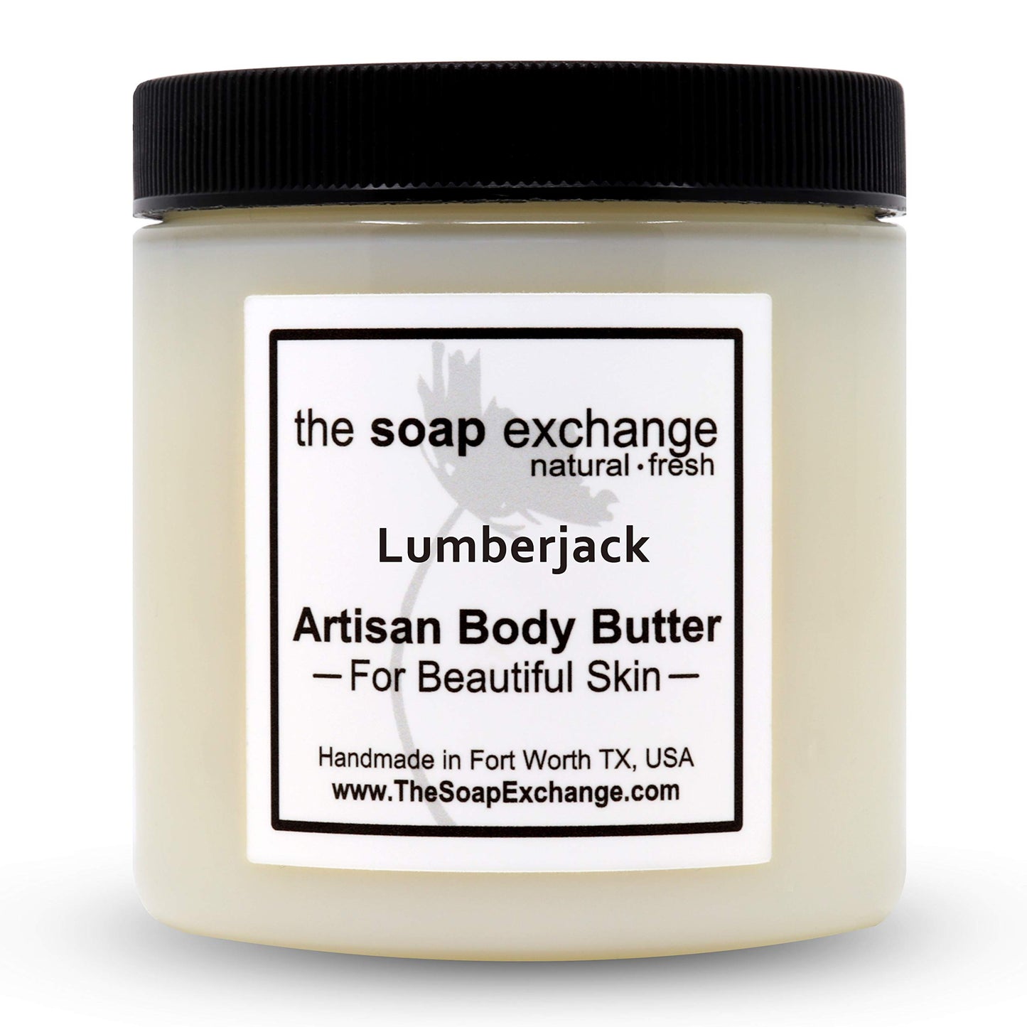 The Soap Exchange Body Butter - Lumberjack Scent - Hand Crafted 4 fl oz / 120 ml Natural Artisan Skin Care, Shea Butter, Aloe Vera, Nourish, Moisturize, & Protect. Made in the USA.