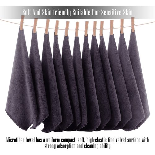 TENSTARS 12 Pack Premium Washcloths Set - Quick Drying- Soft Microfiber Coral Velvet Highly Absorbent Wash Clothes - Multipurpose Use as Bath, Spa, Facial, Fingertip Towel (Grey)
