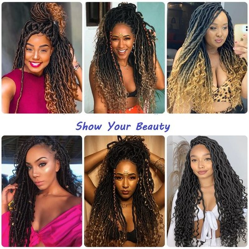 Goddess Locs Crochet Hair 6 Packs 18 Inch Wavy Curly Faux Locs Crochet Hair Pre Looped Crochet Synthetic Braids Hair With Curly Ends Crochet Faux Locs Hair for Black Women Extensions