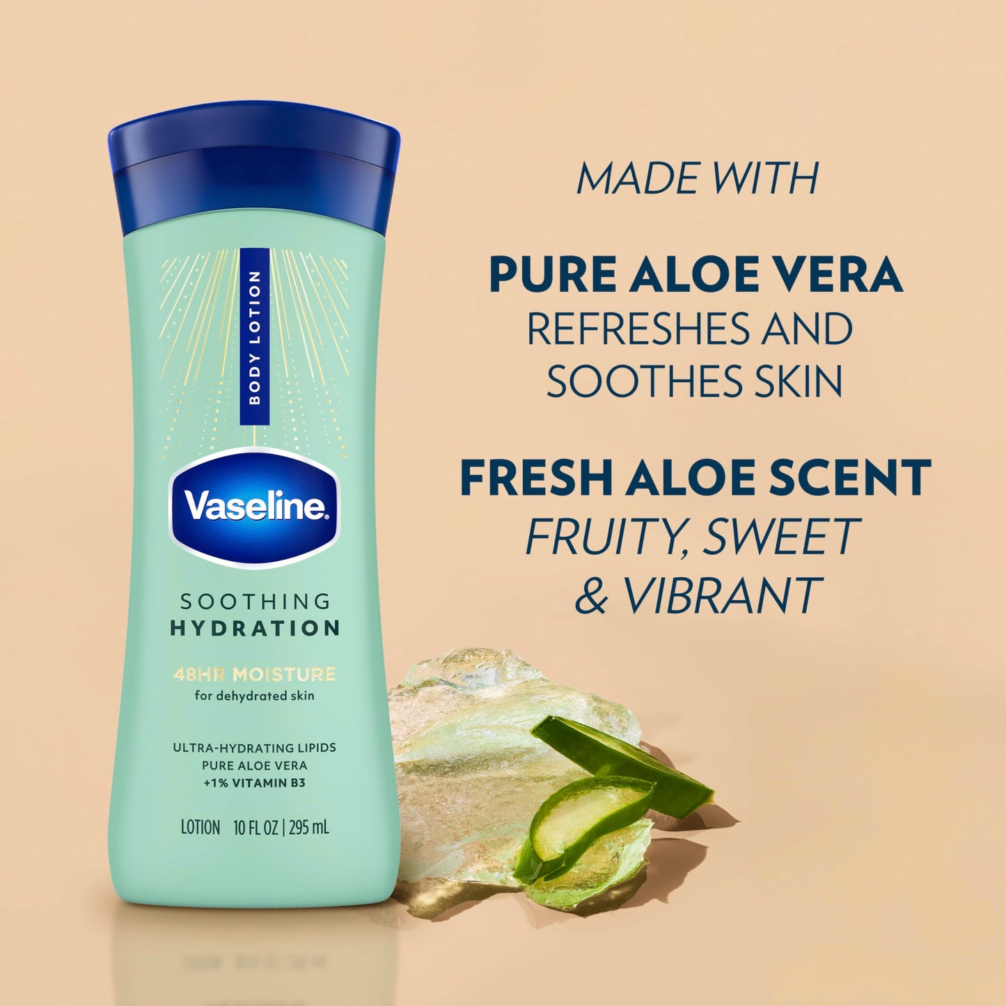 Vaseline Intensive Care Hand and Body Lotion For Dehydrated Skin Soothing Hydration Dry Skin Lotion with Aloe Vera Extract & Ultra-Hydrating Lipids 10 oz
