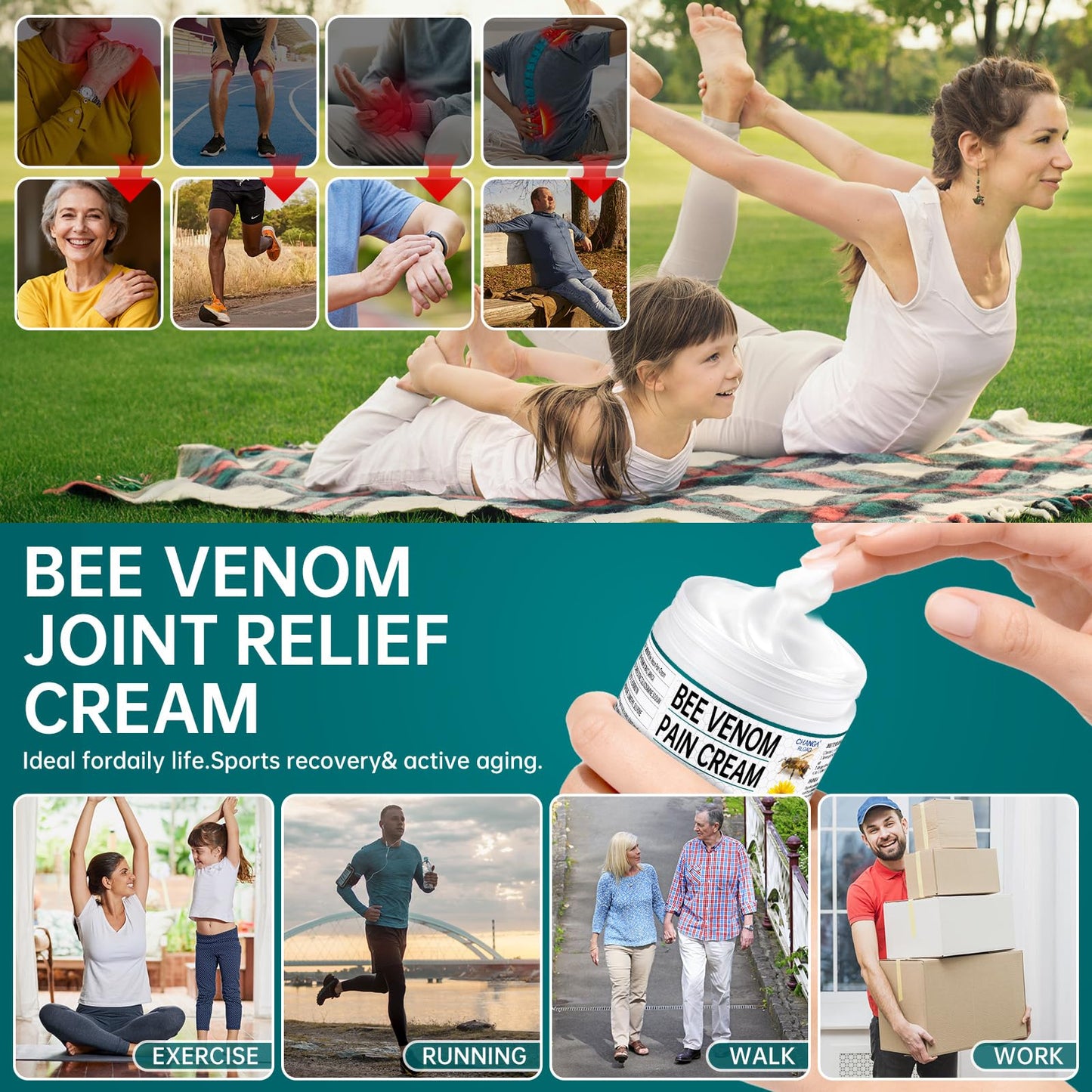 CHANGARLOAD New Zealand Bee Venom Cream for Body Part, 2 PCS Specially Selected Bee Venom Cream, Designed for Daily Care of Back, Neck, Hands, and Feet, Comfortable Care Experience