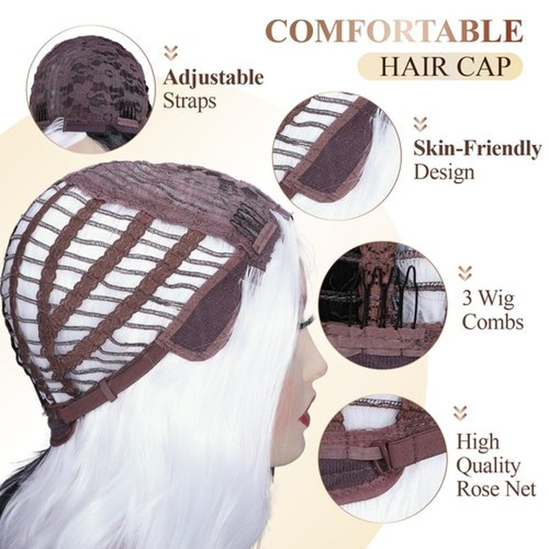 WIGER Half Black Half White Wigs for White Women Long Curly Wavy Wigs for Women Long Black and White Curly Wigs Middle Part Synthetic Wigs for Cosplay Halloween Party Wig
