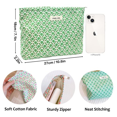 STARDW Flower Cosmetic Bags Makeup Bags for Women,Travel Makeup Bag Large Capacity Canvas Makeup Bag,Makeup Organizer Bag Zipper Pouch (Green Flora)