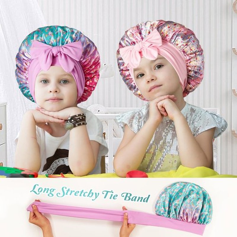 choshion Kids Bonnet for Girls, Satin Bonnet for Sleeping, One Size, Set of 2, Unisex-Kids, Hat