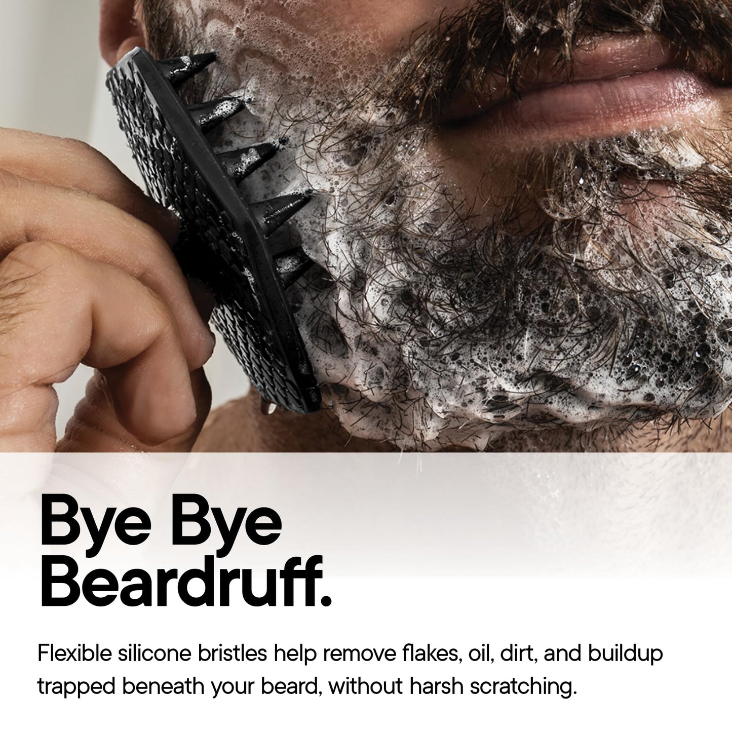 TOOLETRIES Premium Silicone Beard Scrubber & Hook for Men, Beard Brush & Exfoliator, Deep Cleans Facial Hair, Removes Beardruff & Oil Build-up. Helps Wash, Shampoo & Beard-Oil Performance - Charcoal