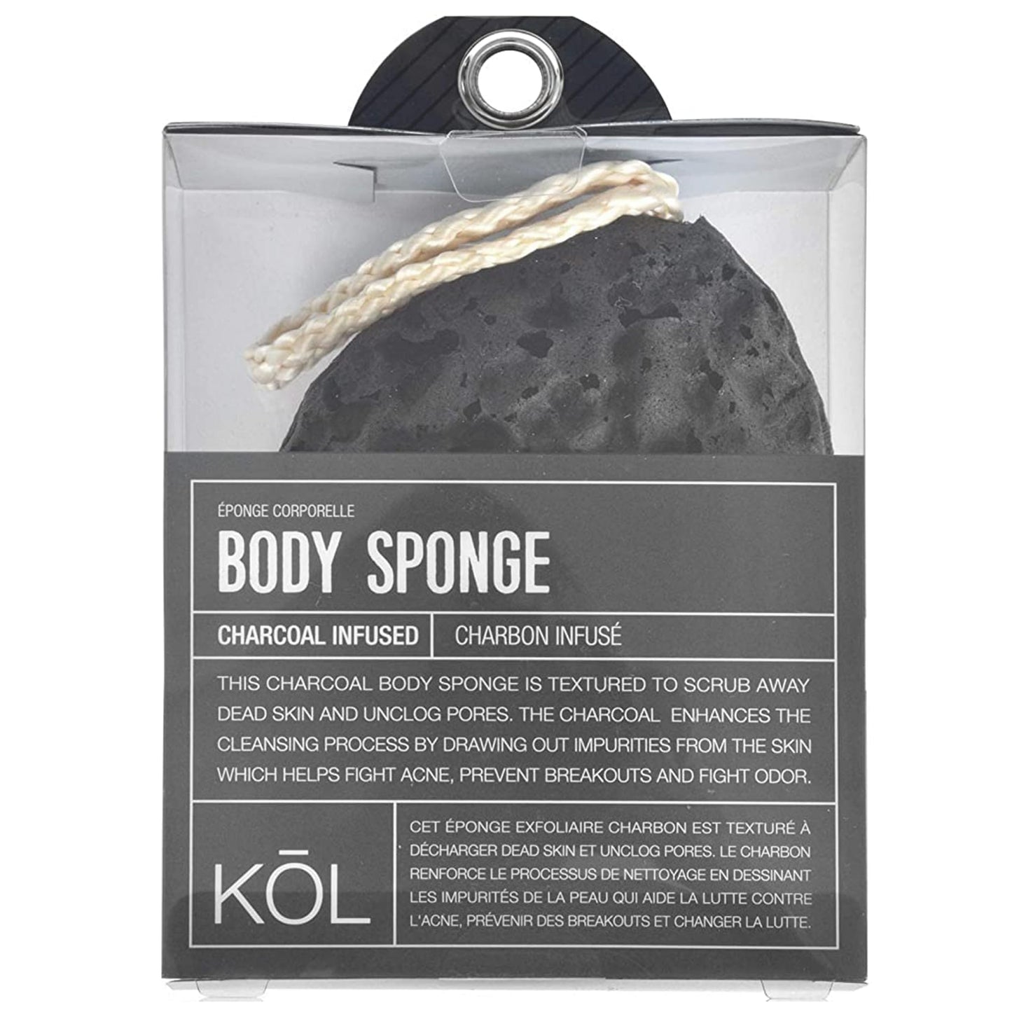 KOL Loofah, Bamboo Charcoal Infused Shower Body Sponge for Men and Women, Exfoliating Bath Scrubber, Black