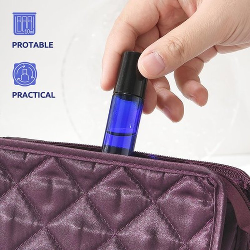 bofessor Essential Oil Roller Bottles, 10ml Glass Roll on Bottles with Stainless Steel Roller Ball, Opener, Pipettes, Funnel, Stickers, Refillable Container for Perfume (4 Amber & 4 Blue)