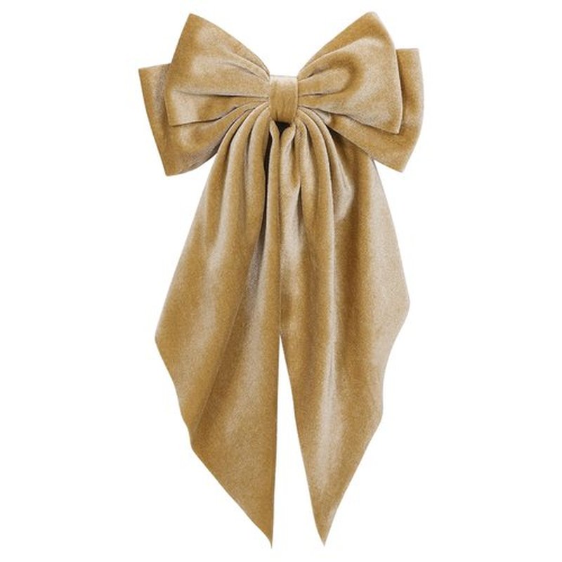 Khaki Velvet Large Hair Bow Long Tail Bowknot Hair Barrette Clip 8.26 Inch Women Girls Fall Winter Ponytail Holder Hair Accessories