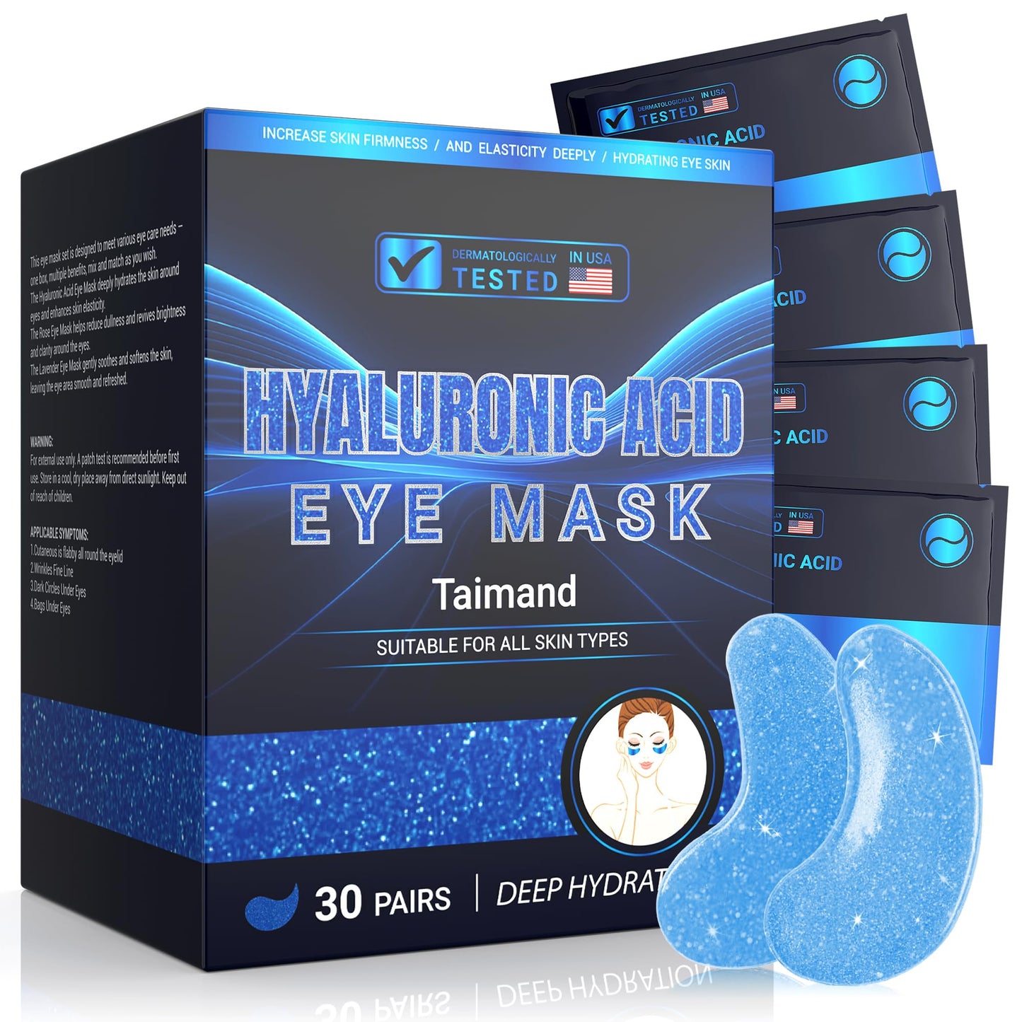 Taimand Under Eye Patches (30 Pairs), Under Eye Mask for Puffy Eyes and Dark Circles, Eye Masks with Collagen, Hyaluronic Acid