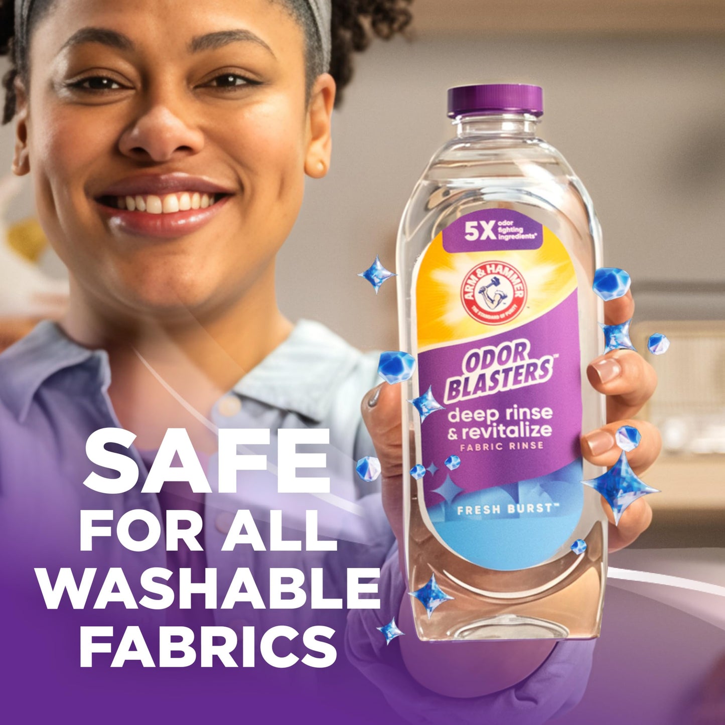ARM & HAMMER Odor Blasters Deep Rinse and Revitalize Fabric Rinse, Laundry Additive, Eliminates Sweat and Musty Odors, Fresh Burst Scent, 50 fl oz