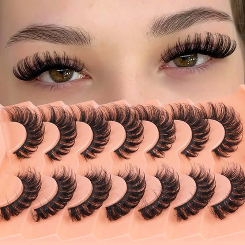 Fluffy Mink Lashes Cat Eye Wispy False Eyelashes Dramatic Thick Volume Fake Eyelashes Full Strip Faux Mink Eyelashes 7 Pairs Long 18MM Eye Lashes by ALICROWN