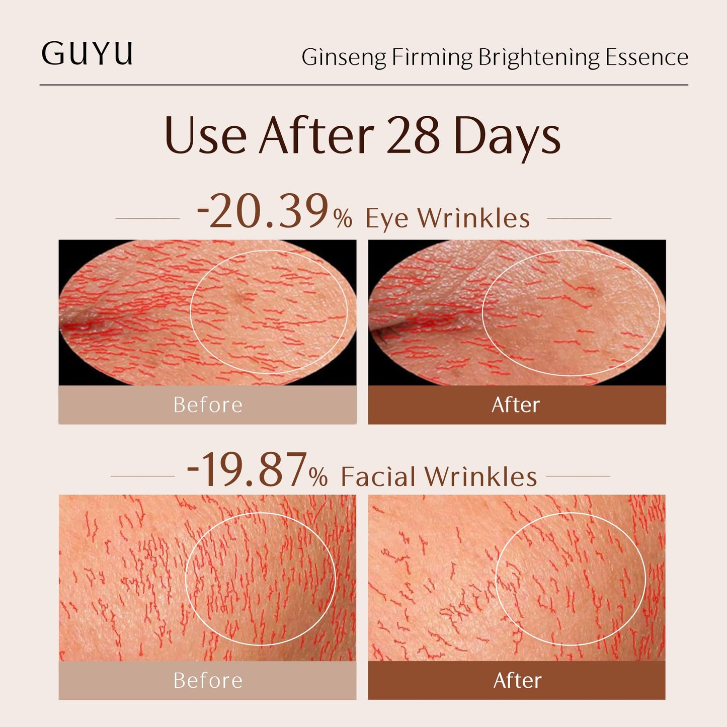 GUYU Ginseng Anti-Aging Serum for Face | GUYU Single-Use Ampoule | Peptides, Hyaluronic Acid, Panthenol, Ectoin, Beta Glucan | for Lifting, Firming, Smoothing Lines, Plumping (0.05 Fl Oz x 30pcs)