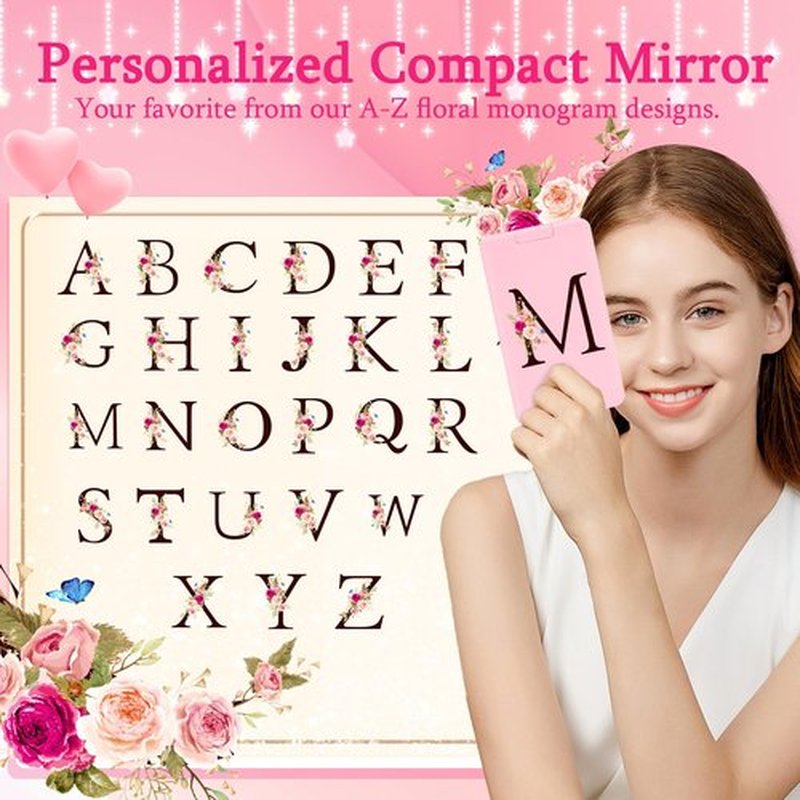 8-Piece Initials Makeup Brush Set With Led Light Mirror,Travel Makeup Brush Set,Monogrammed Gifts, Personalized Women'S Creative Gifts(Pink, M)