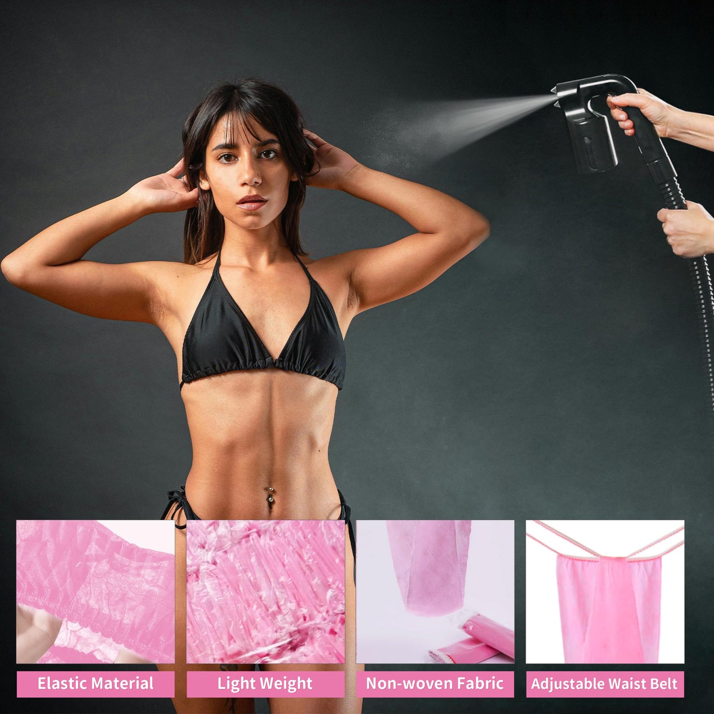 100 Pcs Tan Spray Tanning Essentials Kit: 20 Each Hair Nets, Nose Plugs, Sticky Spray Tan Feet Pads & Disposable Undergarments,Premium Quality Accessories for Salon