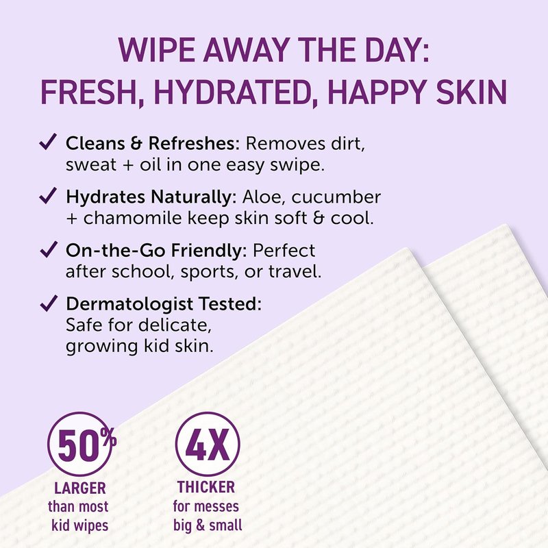 Daily Cleanse XL Wipes for Kids - Gentle, Unscented Disposable Washcloths | 3 Pack (60 Total)