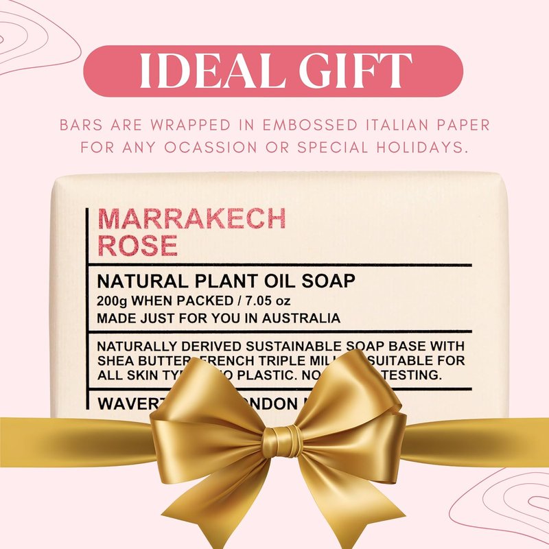 Marrakech Rose Scented Natural Soap Bar - 100% Organic Shea Butter | 7oz Moisturizing Triple Milled Soap