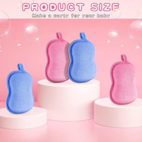 Tatuo 4 Pieces Baby Bath Sponge Cotton Baby Sponge Soft and Absorbent Sponge for Kids Babies Men Women (Pink,Blue)