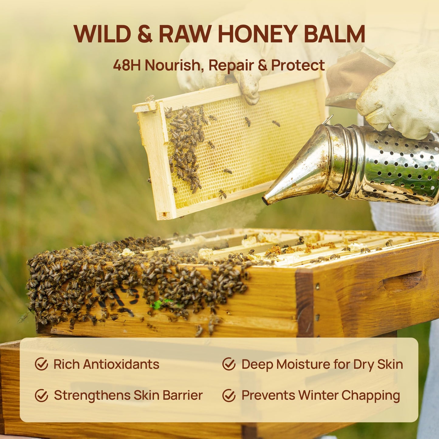 Elrisme Beef Tallow for Face: Grass-Fed Beef Tallow Honey Balm, Whipped Neptune Tallow Honey Balm with Raw Wild Honey, Facial Balm for Deep Hydration, 100% Active, Gentle for Sensitive Skin
