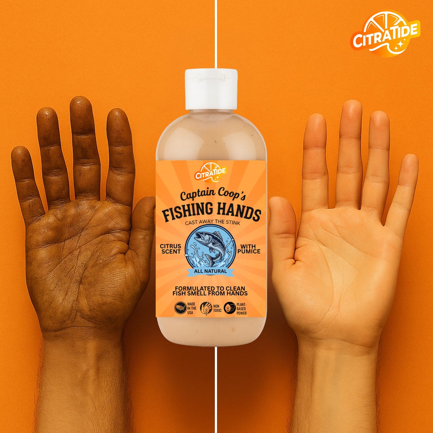 CITRATIDE Captain Coop’s Fishing Hands – Chemical-Free Citrus Hand Scrub & Odor Remover – Removes Fish Smell & Grease – Gentle on Skin – Great for Fishermen, Mechanics & Gardeners – Made in USA (8 oz)