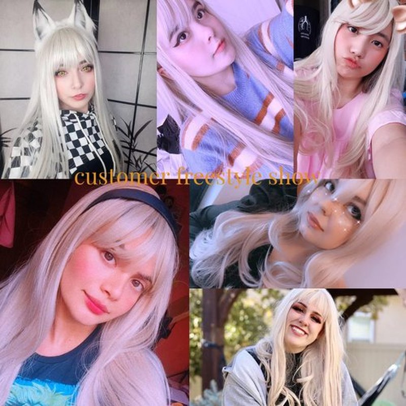 MSMYRNS Platinum Blonde #60 Long Wavy Curly Heat Resistant Synthetic Wig With Bangs Glueless No Lace Fringe Wig For Women Girls Costume Role Play Wig Scalp Base Middle Part Hair Replacement Wig