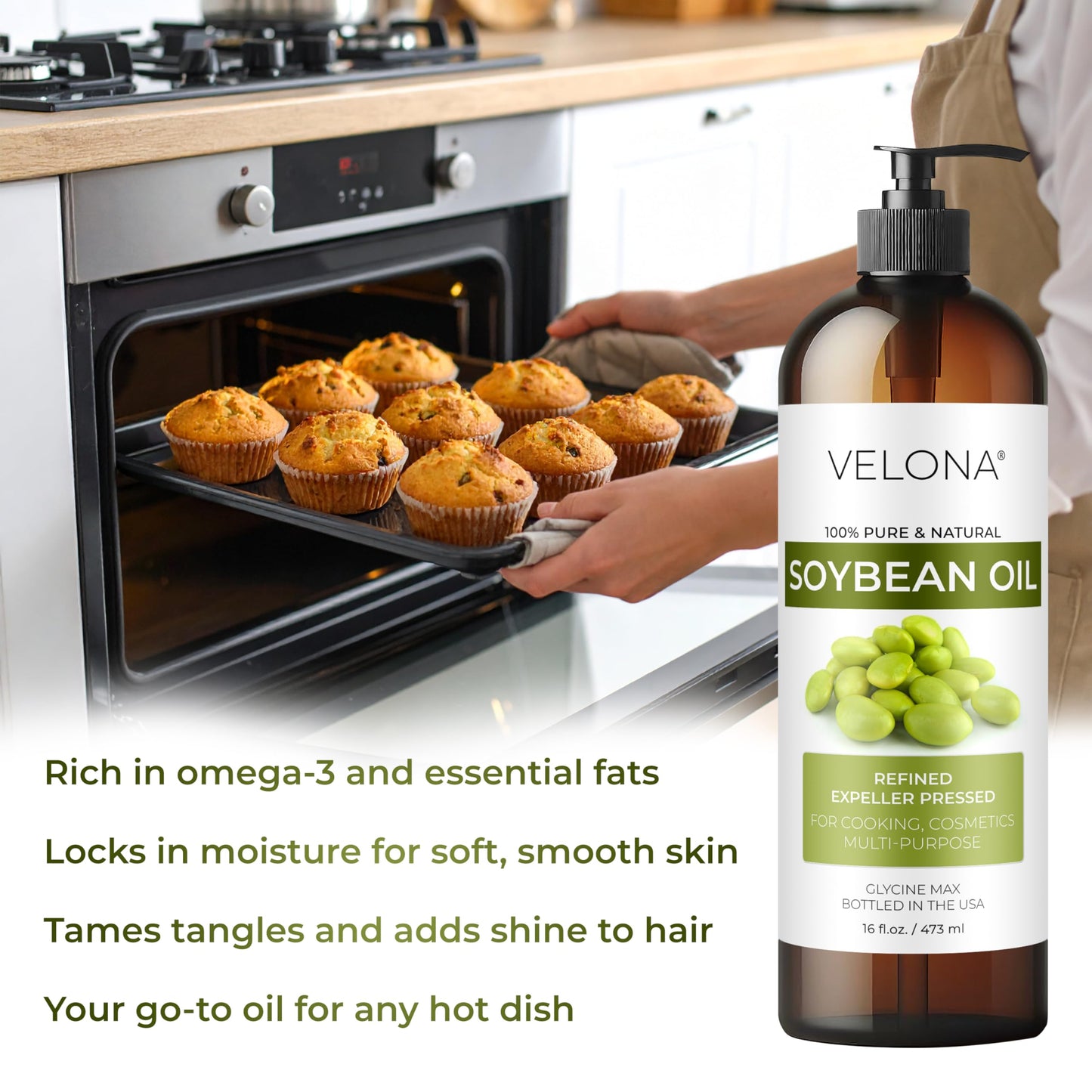 velona Soybean Oil - 64 Fl Oz | 100% Pure and Natural Carrier Oil | Refined | Cooking, Baking, Skin, Hair, Body & Face Moisturizing | Use Today - Enjoy Results