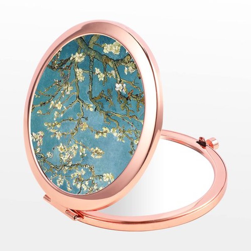 Dynippy Compact Mirror Rose Gold Makeup Mirror Folding Mini Pocket Mirror Portable Hand Mirror Double-Sided 2 x 1x Magnification for Woman Girls (Almond Blossom)