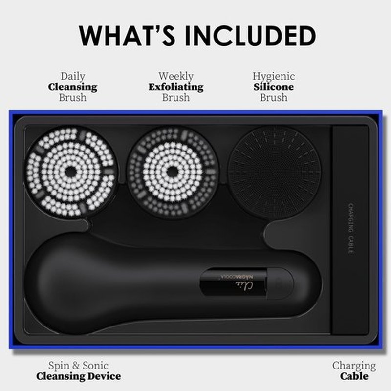 Face Scrubber, NågraCoola 3.0 Facial Cleansing Brush, Waterproof & Rechargeable Face Scrub Brush for Men&Women, Electric Facial Exfoliator with 3 Brushes, 3 Intensities, 2 Action Modes - Black